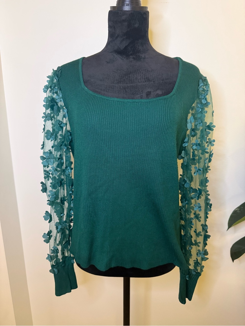 Floral-Appliqué Sleeve Sweater